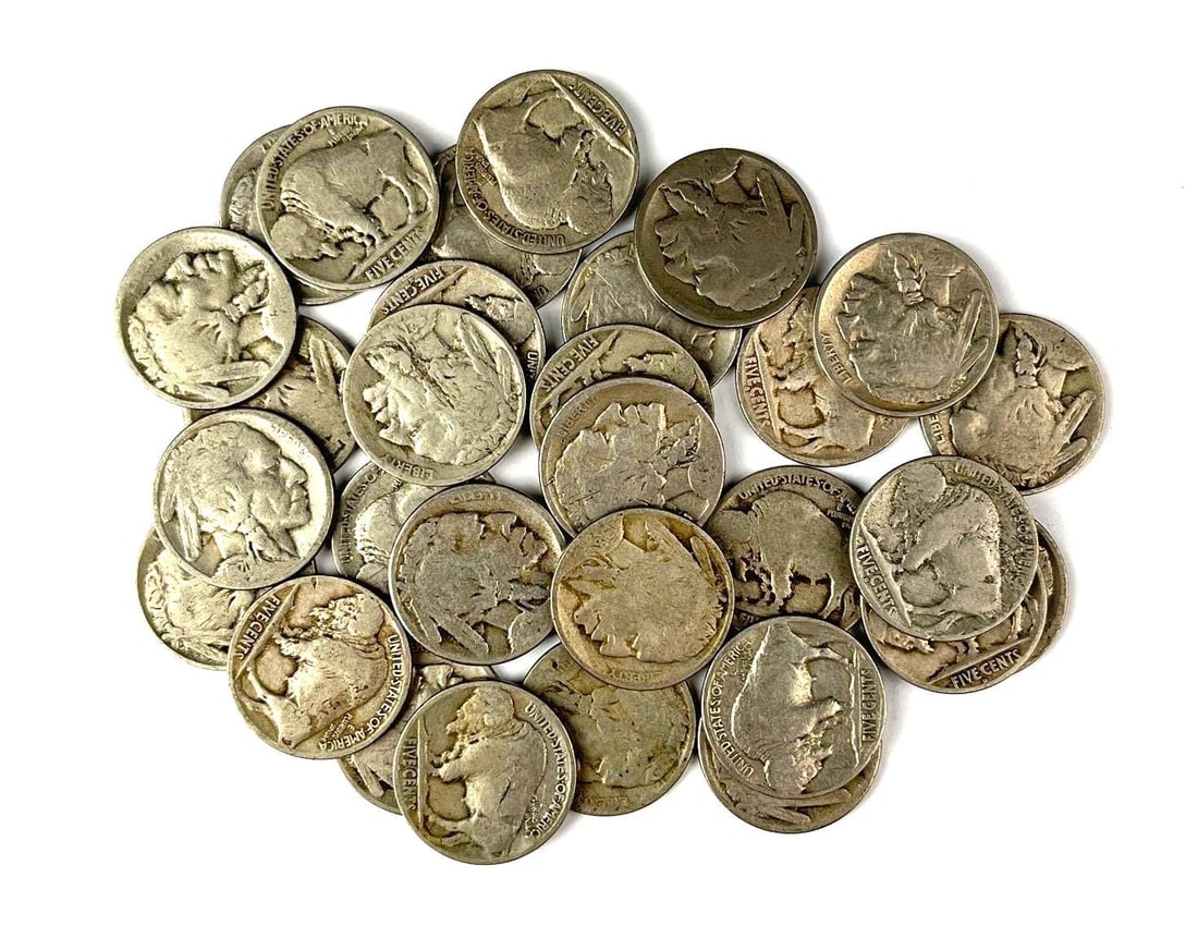 Group of 30 US Buffalo Nickels: Includes years 1918, 1920, 1927 and more.