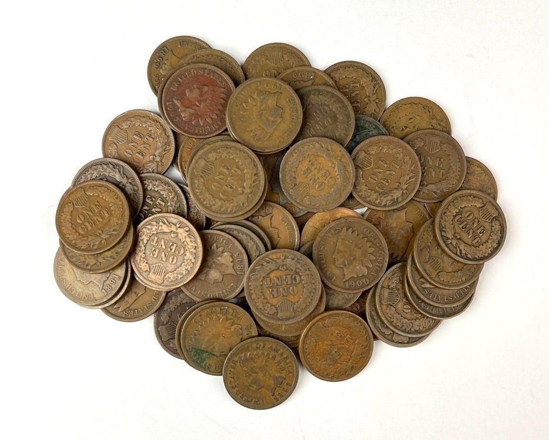 Group of 65 US Indian Head Cents: Includes years 1906, 1900, 1896 and more.