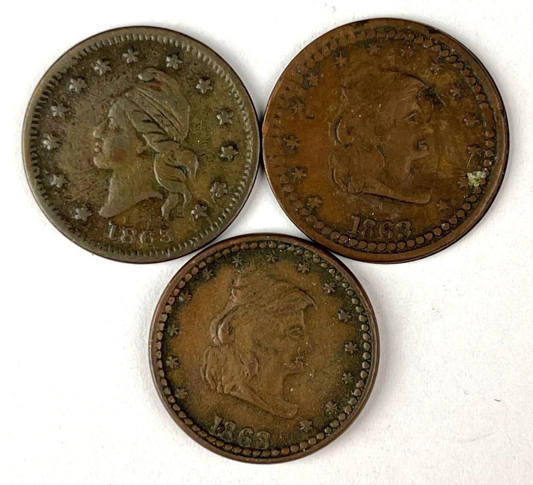 Group of 3 1863 Civil War Tokens: Group of 3 1863 Civil War Tokens