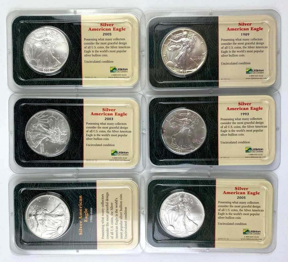 Group of 6 US 1 Oz American Silver Eagles: Group of 6 US 1 Oz American Silver Eagles