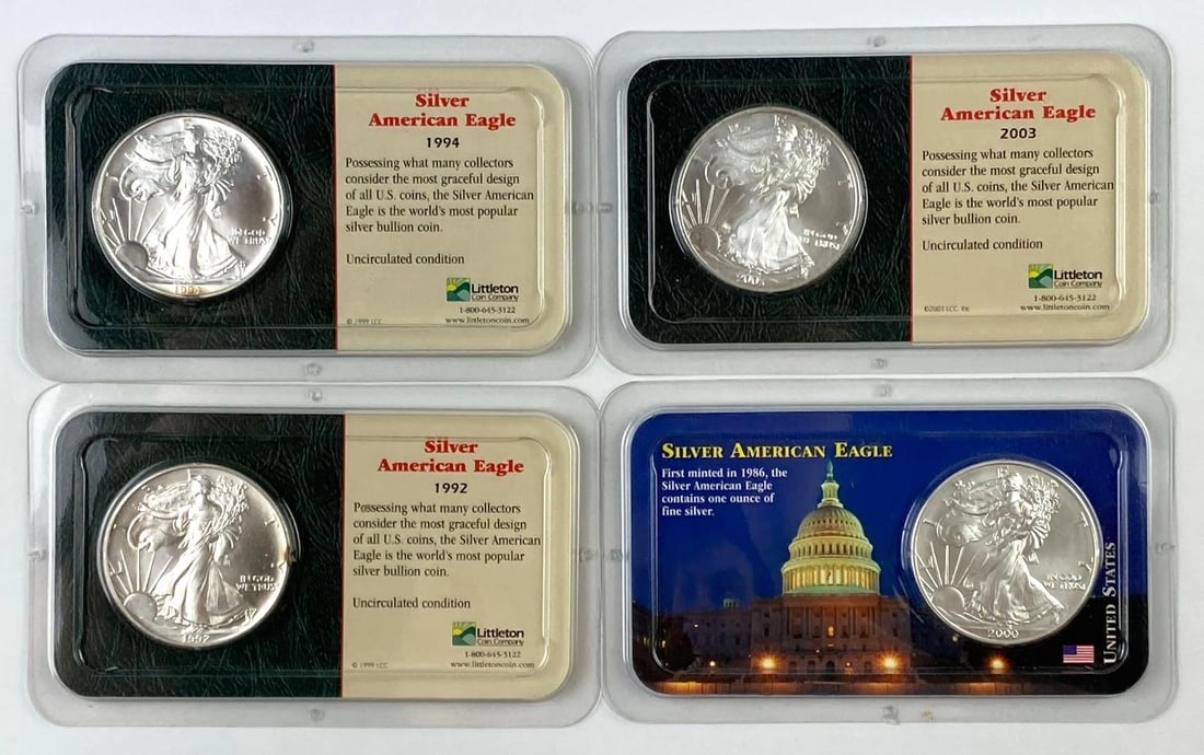 Group of 4 US 1 Oz American Silver Eagles: Group of 4 US 1 Oz American Silver Eagles