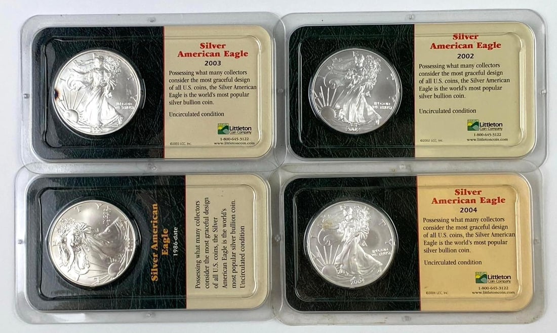 Group of 4 US 1 Oz American Silver Eagles: Group of 4 US 1 Oz American Silver Eagles