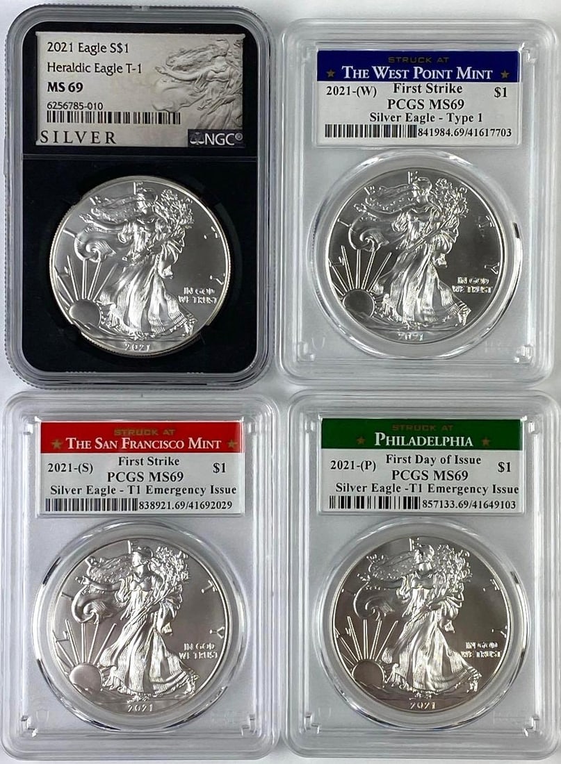 Group of 4 US 1 Oz American Silver Eagles: Group of 4 US 1 Oz American Silver Eagles