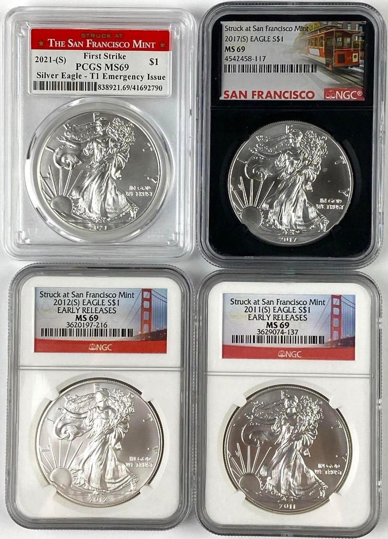 Group of 4 US 1 Oz American Silver Eagles (1 of 2)