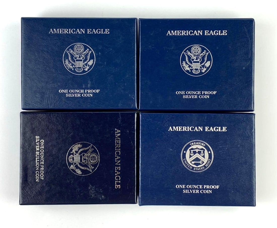Group of 4 United State Mint US PROOF 1 Oz American Silver Eagles: Group of 4 United State Mint US 1 Oz American Silver Eagles