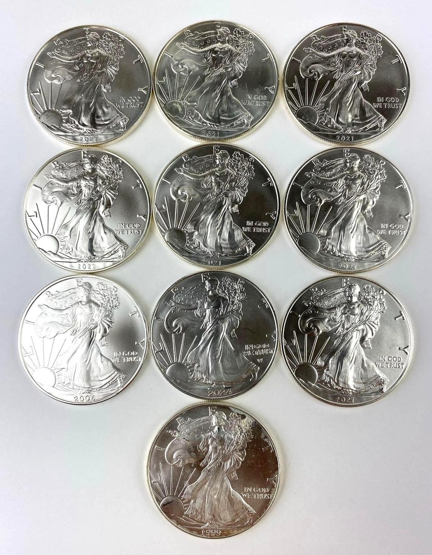 Group of 10 US 1 Oz American Silver Eagles: Group of 10 US 1 Oz American Silver Eagles