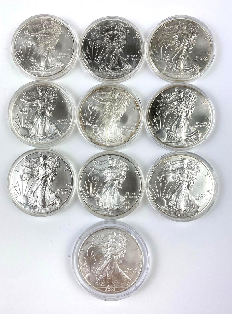 Group of 10 US 1 Oz American Silver Eagles: Group of 10 US 1 Oz American Silver Eagles