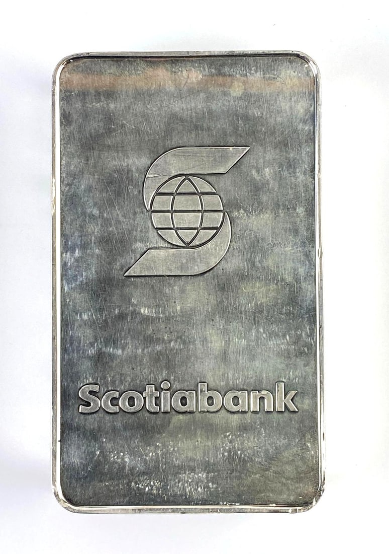 Scotiabank 100 Oz .999 Fine Silver Ingot/ Bar: Scotiabank 100 Oz .999 Fine Silver Ingot/ Bar