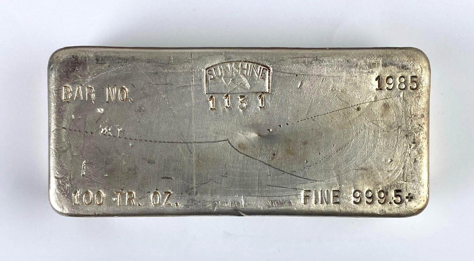 1985 Sunshine Minting 100 Oz .999 Fine Silver Ingot/ Bar: 1985 Sunshine Minting 100 Oz .999 Fine Silver Ingot/ Bar