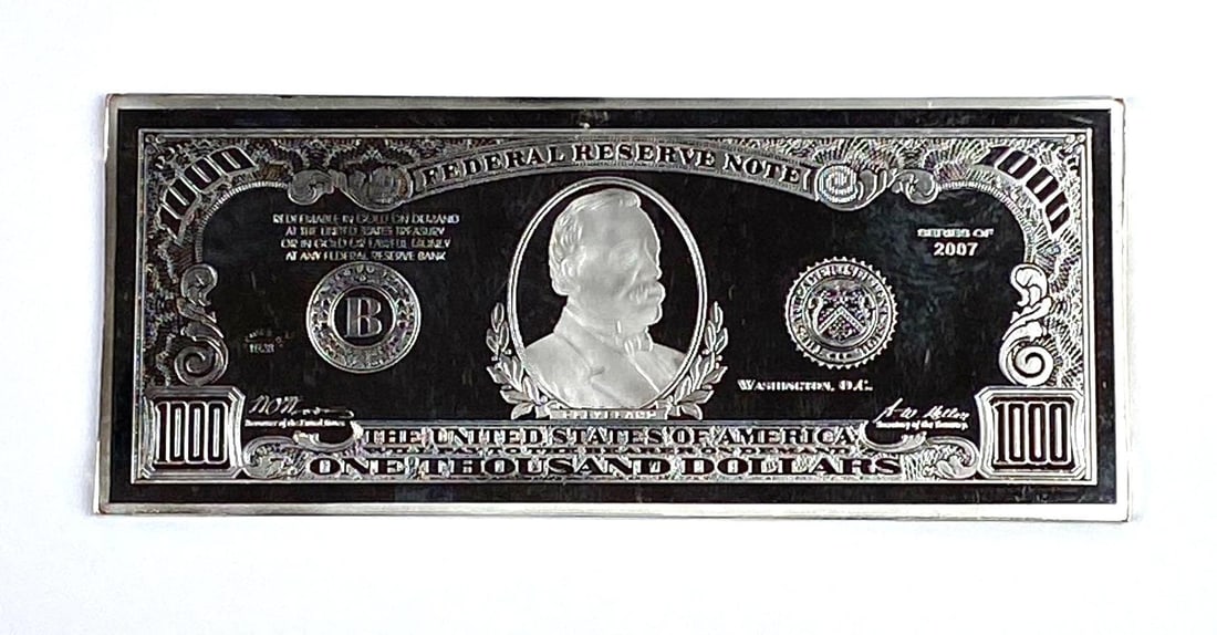 Federal Reserve Note Design 4 Oz .999 Fine Silver 1000 Ingot/ Bar: Federal Reserve Note Design 4Oz .999 Fine Silver 1000 Ingot/ Bar