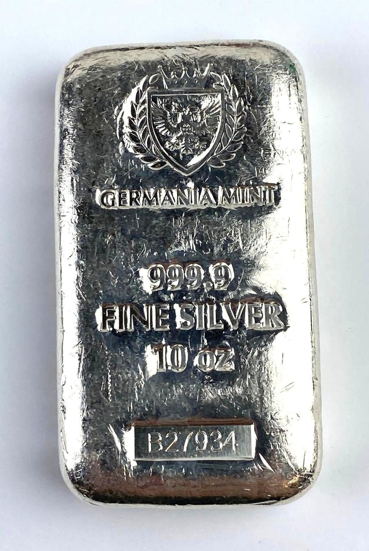 Germaina Mint 10 Oz .999 Fine Silver Ingot/ Bar: Germaina Mint 10 Oz .999 Fine Silver Ingot/ Bar