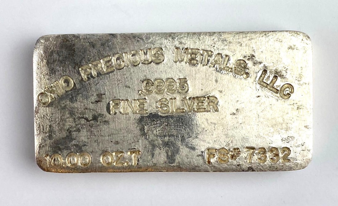 Ohio Precious Metals 10 Oz .999 Fine Silver Ingot/ Bar: Ohio Precious Metals 10 Oz .999 Fine Silver Ingot/ Bar