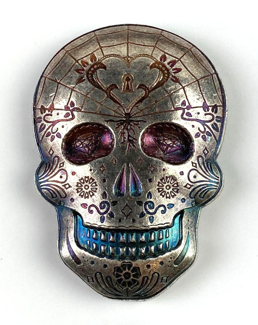 Mexican Day of The Dead 10 Oz .999 Fine Skull (1 of 2)