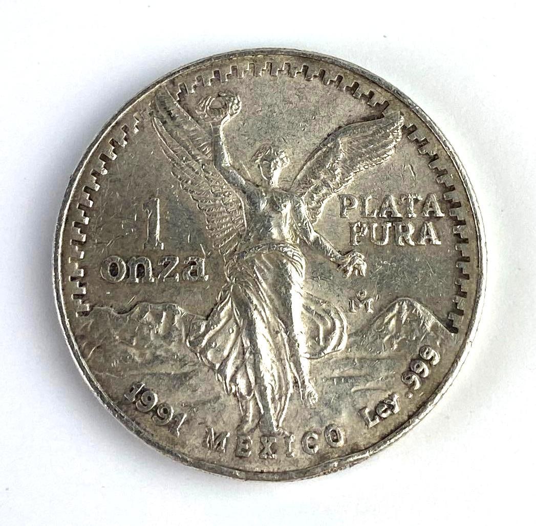 1991 Mexico Libertad 1 Onza 1 Oz .999 Fine Silver Round: 1991 Mexico Libertad 1 Onza 1 Oz .999 Fine Silver Round