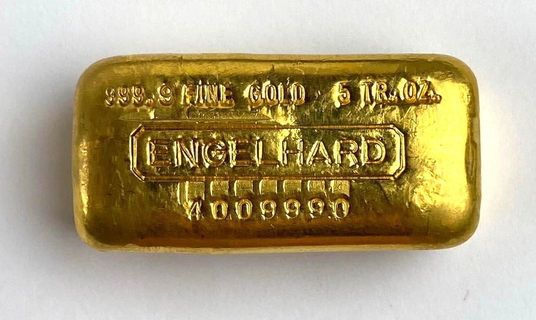 RARE HAND POURED Engelhard 5 Oz .9999 Fine Gold Ingot/ Bar (1 of 2)