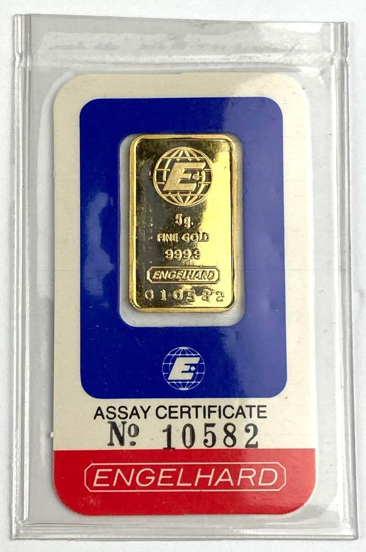 HTF Engelhard 5g .9999 Fine Gold in Assay: Engelhard 5g .9999 Fine Gold Piece