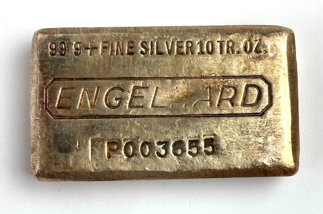 SUPER EARLY RARE HAND POURED Engelhard 10 Oz .999 Fine Silver Ingot/ Bar: Engelhard 10 Oz .999 Fine Silver Ingot/ Bar