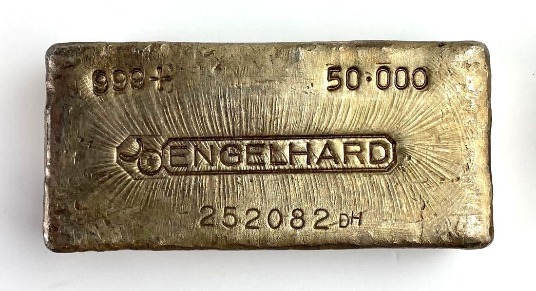 RARE BULLSEYE RARE HAND POURED Engelhard 50 Oz .999 Fine Silver Ingot/ Bar (1 of 2)