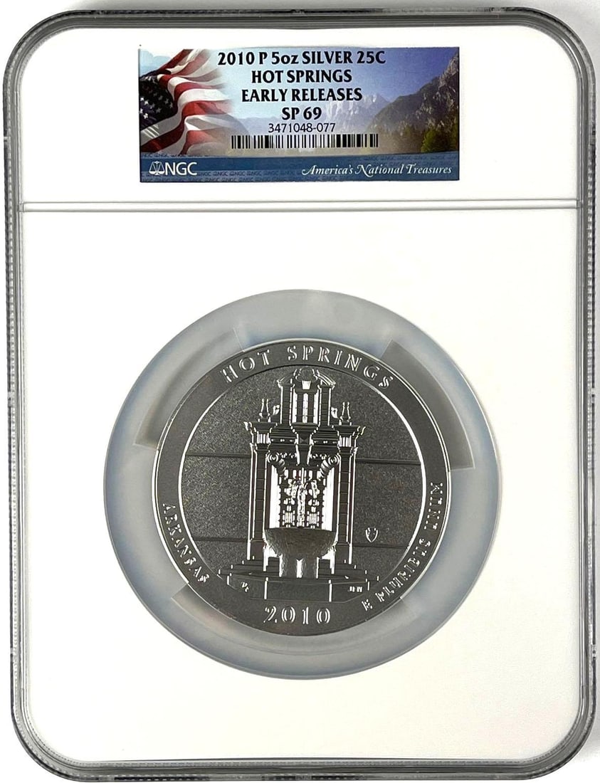 2010 P US ATB Hot Springs Arkansas 5 oz .999 Fine Silver Round NGC SP69 (1 of 2)