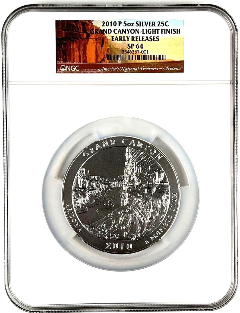 2010 P US ATB Grand Canyon Arizona 5 oz .999 Fine Silver Round NGC SP64: Early Releases, Light Finish