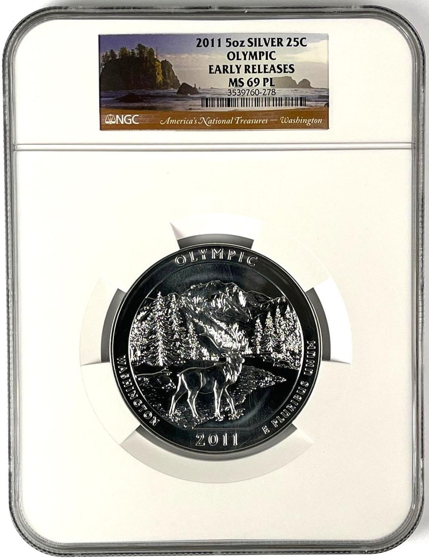 2011 US ATB Olympic Washington 5 oz .999 Fine Silver Round NGC MS69 PL (1 of 2)