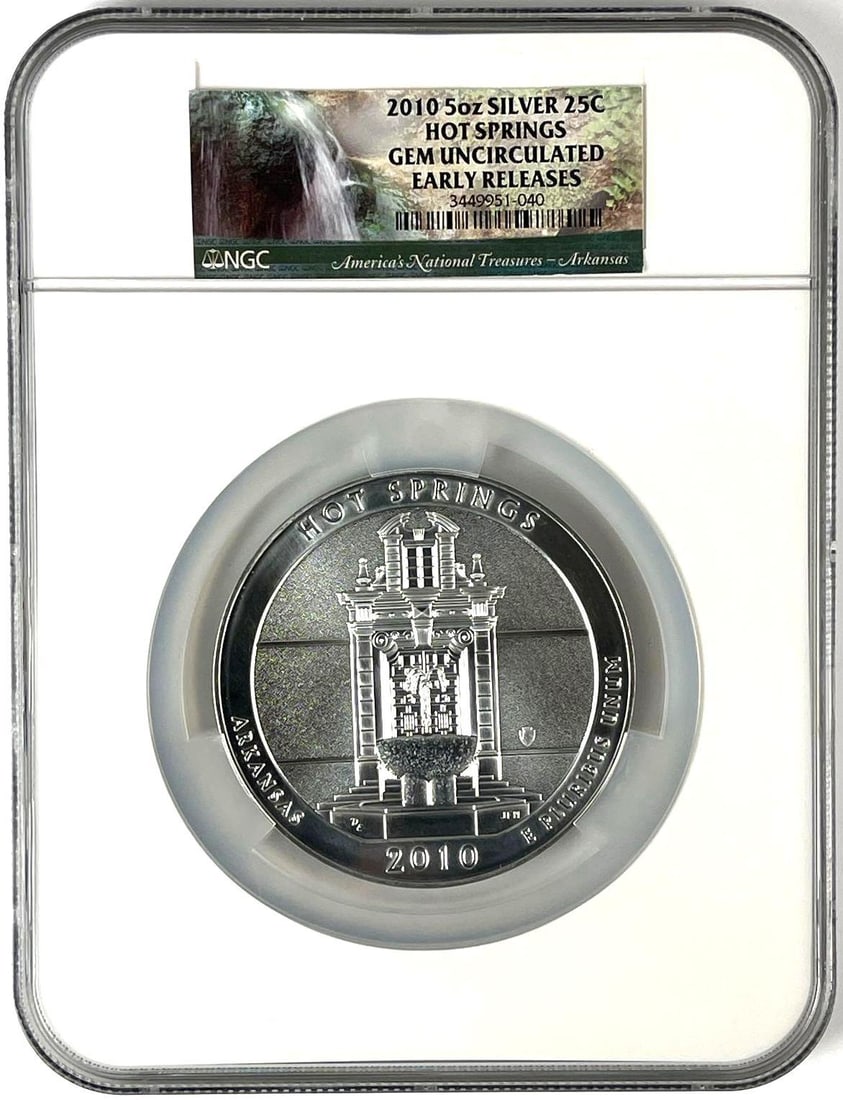 2010 US ATB GEM UNC Hot Springs Arkansas 5 oz .999 Fine Silver Round NGC: Early Releases