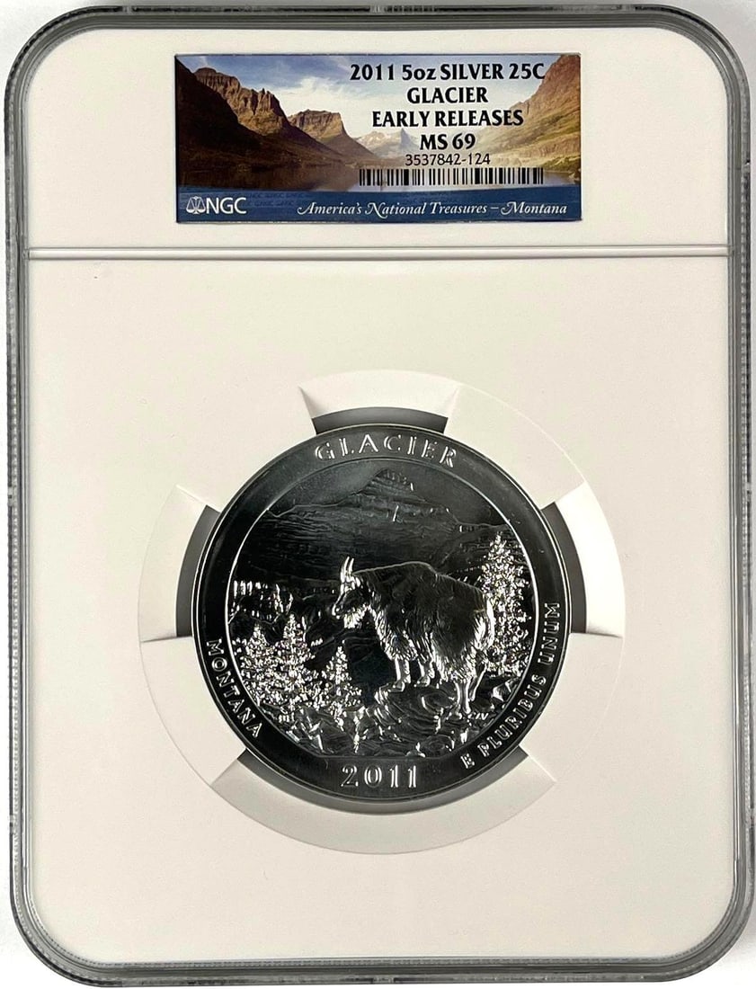 2011 US ATB Glacier Montana 5 oz .999 Fine Silver Round NGC MS70 (1 of 2)