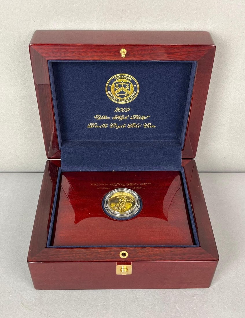 2009 W US Mint $20 1 oz Ultra High Relief Double Gold Eagle Coin: Includes COA, sealed Book and display case.