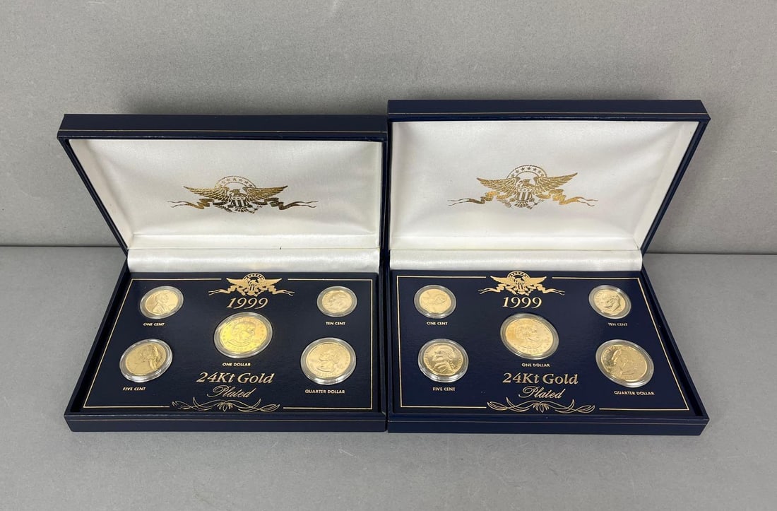 Group of 2 US Mint 1999 Gold Gilded 5 Proof Coin Sets (1 of 4)