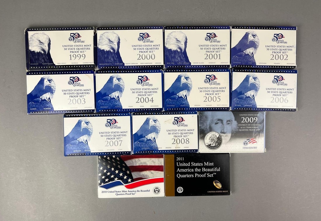 Group of 13 US Mint State Quarter Proof Sets (1 of 3)