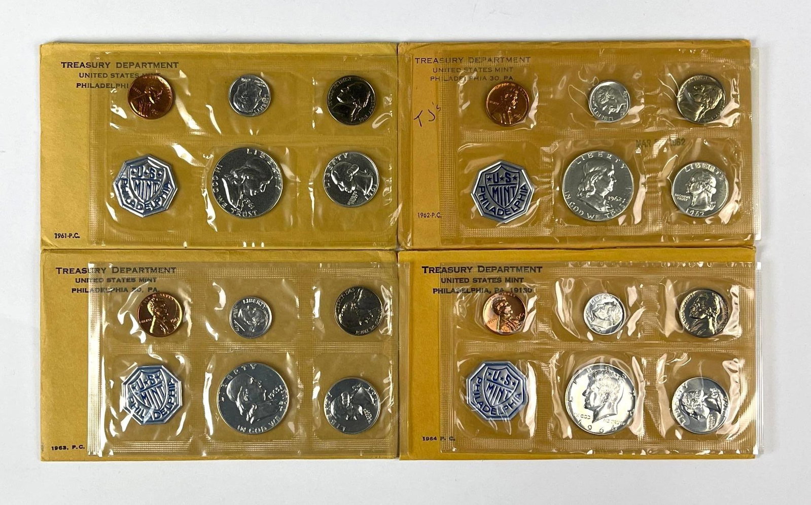 Group of 4 US Mint Philadelphia Coin Proof Sets: Years 1961-1964.