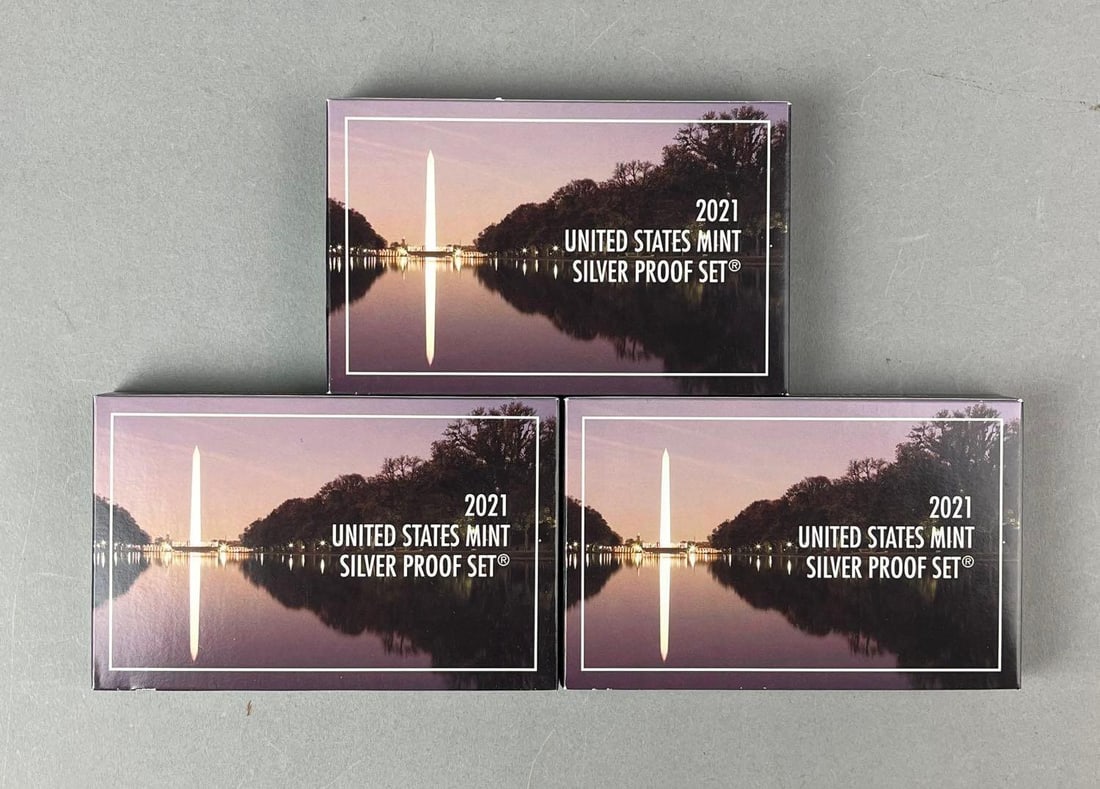 Group of 3 2021 US Mint Silver Proof Sets: Group of 3 2021 US Mint Silver Proof Sets