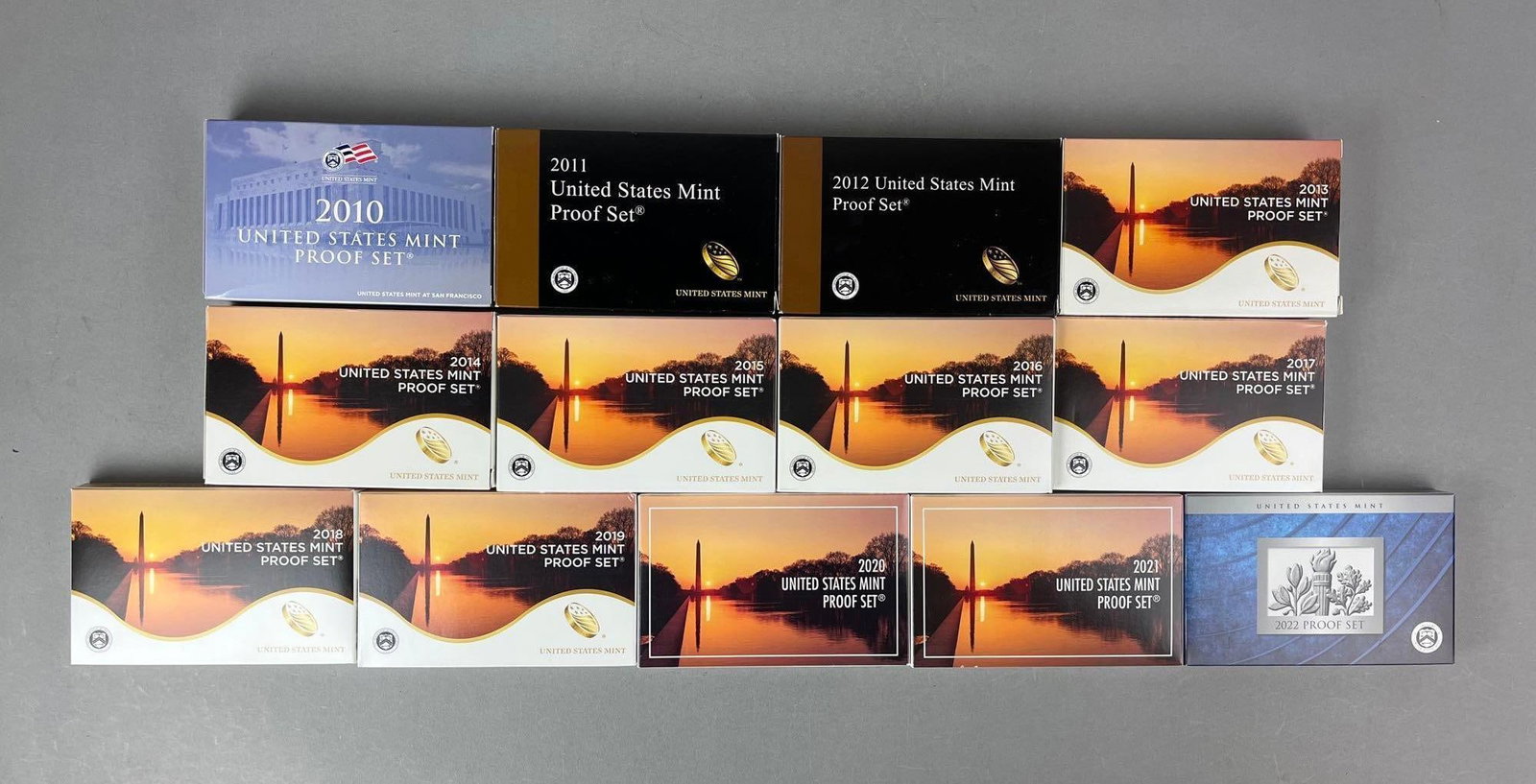 Group of 13 US Mint Coin Proof Sets: Includes years 2010-2022.