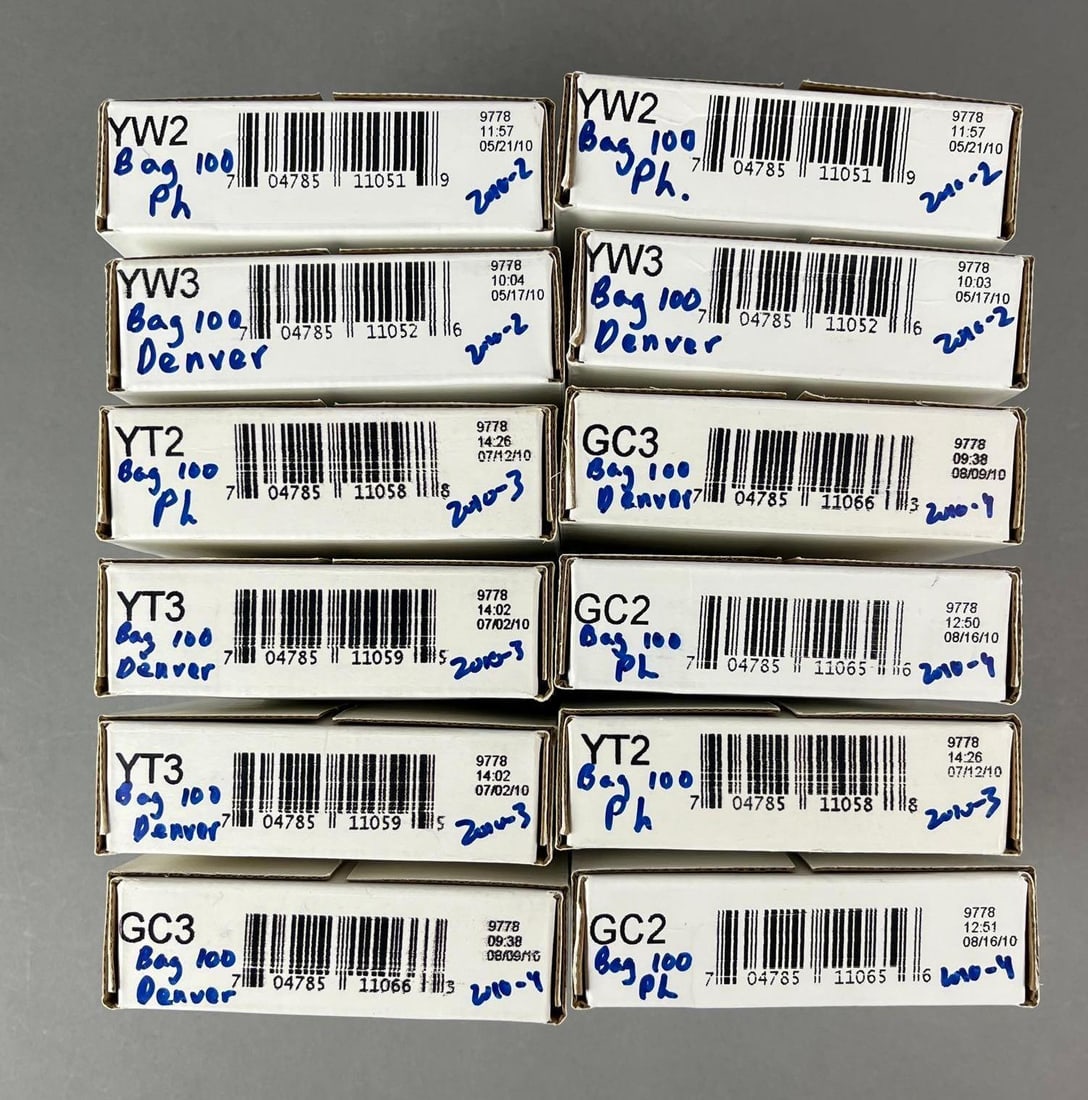 Group of 12 2010 US Mint 100 UNC Quarters Bag in Original Sealed Boxes: Includes Philadelphia and Denver mint.