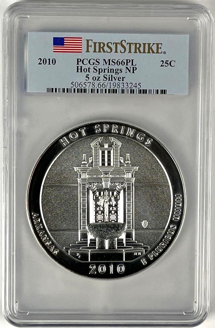 2010 US Mint ATB Hot Springs Arkansas NP 5 oz .999 Fine Silver Round PCGS MS66PL (1 of 2)