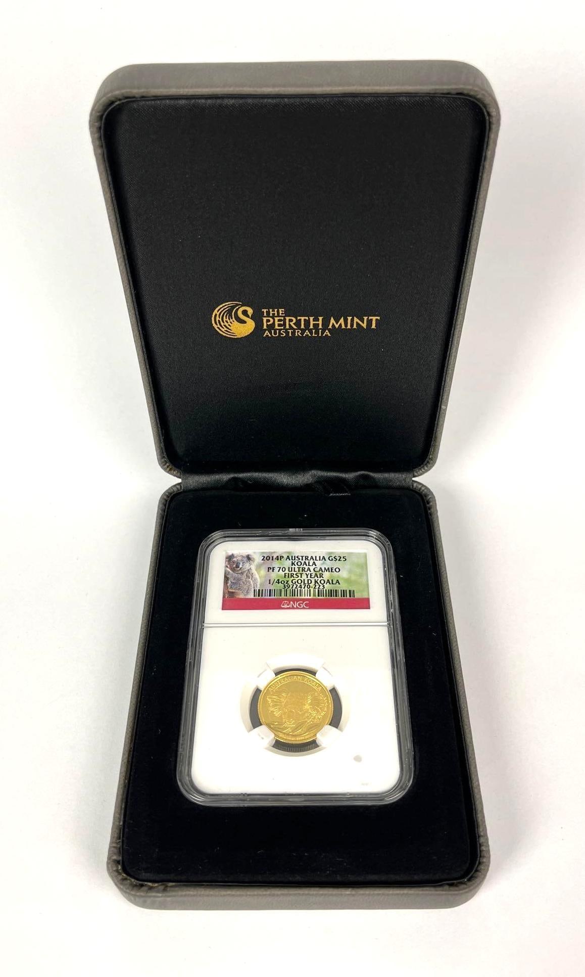 2014 P Australia $25 Koala 1/4 oz 9999 Gold Coin NGC PF70 Ultra Cameo: 2014 P Australia $25 Koala 1/4 oz 9999 Gold Coin NGC PF70 Ultra Cameo