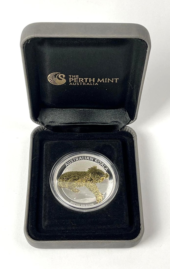 2012 Australia $1 Gold Gilded Koala 1 oz 999 Silver Coin: Includes COA