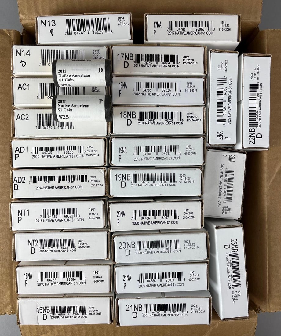 Group of 25 US Mint Native American Dollars $25 Rolls (1 of 1)