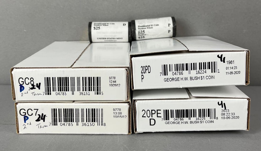 Group of 6 US Mint $25 Presidential Dollar Coin Rolls (1 of 1)