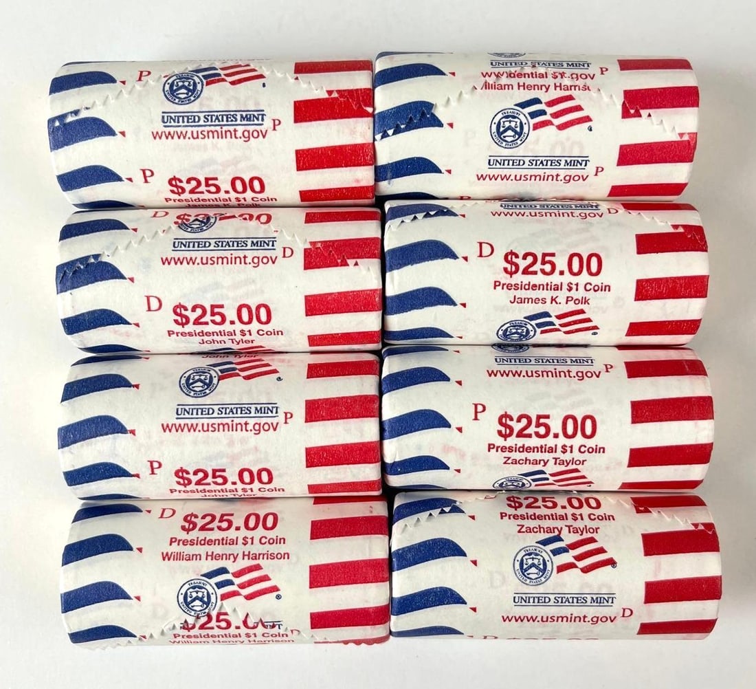 Group of 8 US Mint $25 Presidential Dollar Coin Rolls (1 of 1)
