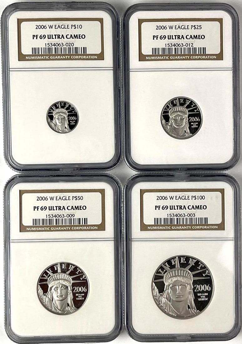 Set of 4 2006 W US American Platinum Eagles .9995 Platinum Coins NGC PF69 Ultra Cameo: Includes 1/10th oz, 1/4th oz, 1/2 oz and 1 oz.