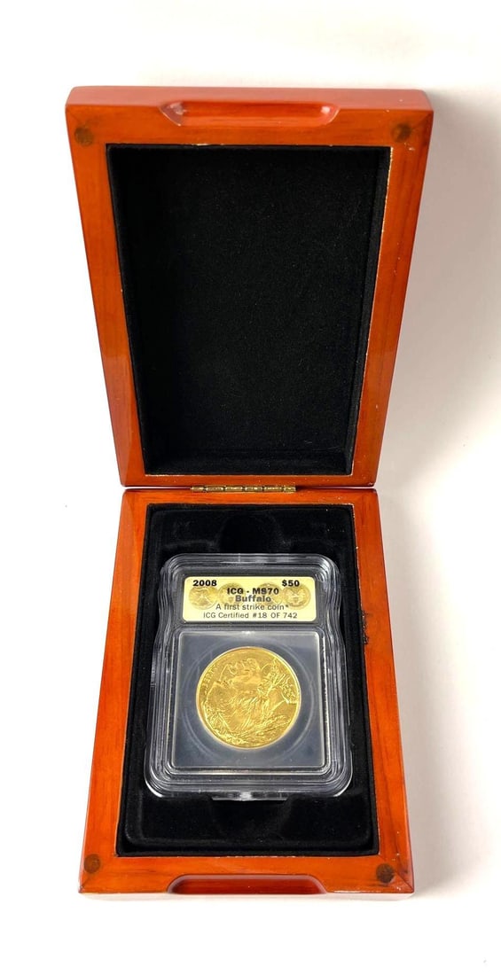 2010 US $50 Buffalo 1 oz .9999 Fine Gold ICG MS70: A First Strike Coin.