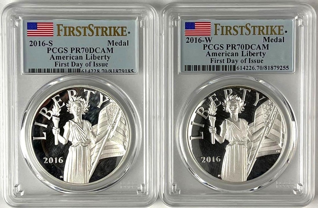 Group of 2 2016 US American Liberty 1 oz .999 Silver Medals PCGS PR70 DCAM (1 of 2)