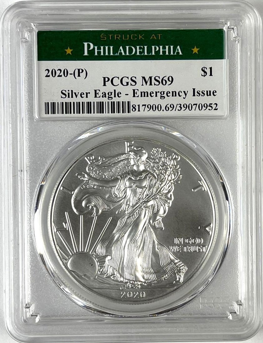 2020 P US $1 American Silver Eagle 1 oz Fine Silver PCGS MS69 (1 of 2)
