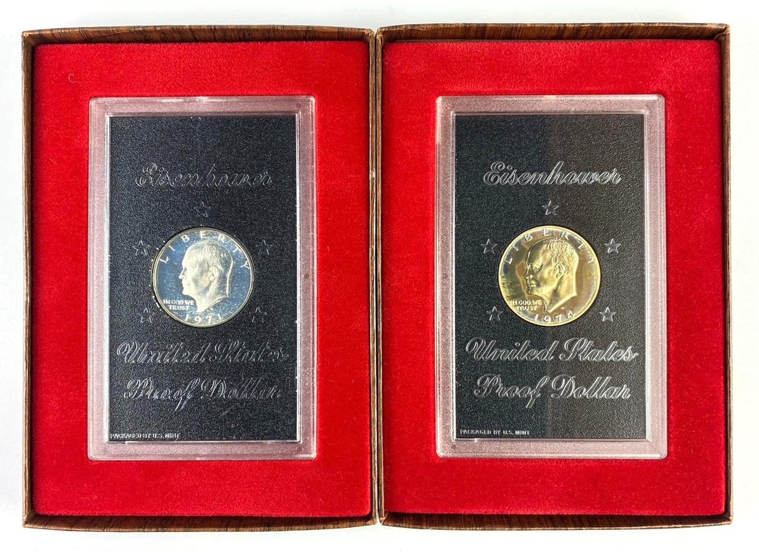 Group of 2 United States Mint US Eisenhower Proof Dollars: Includes 1971 and 1974.