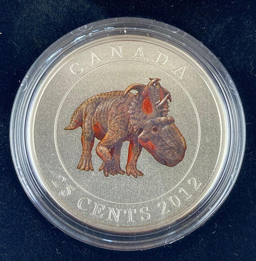 2012 Royal Canadian Mint Coloured Pachyrhinosaurus Lakustai 1 Oz .9999 Fine Silver Queen Elizabeth (1 of 4)