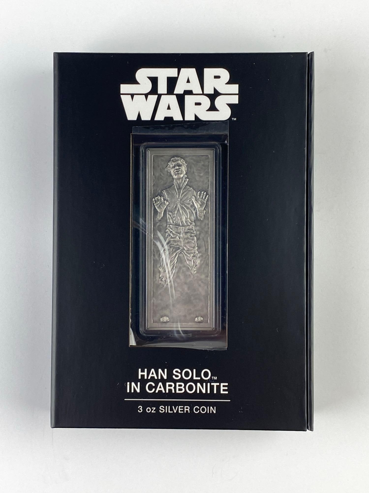 2022 New Zealand Mint Disney Star Wars 3 Oz .999 Fine Silver Han Solo In Carbonite Ingot/ Bar: 2022 Star Wars 3 Oz .999 Fine Silver Han Solo In Carbonite Ingot/ Bar