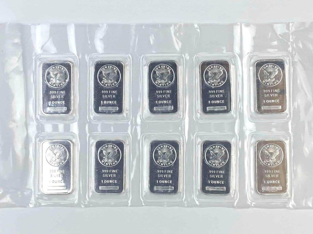 Group of 10 Sunshine Minting 1 Oz .999 Fine Silver Ingot/ Bar (1 of 2)