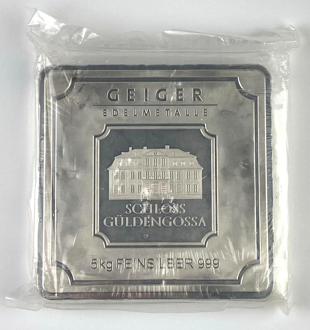 RARE Geiger KILO 32.15 Oz .999 Silver Schloss Guldengossa Ingot/Bar: Geiger 35 Oz .999 Silver Schloss Guldengossa Ingot/Bar with COA