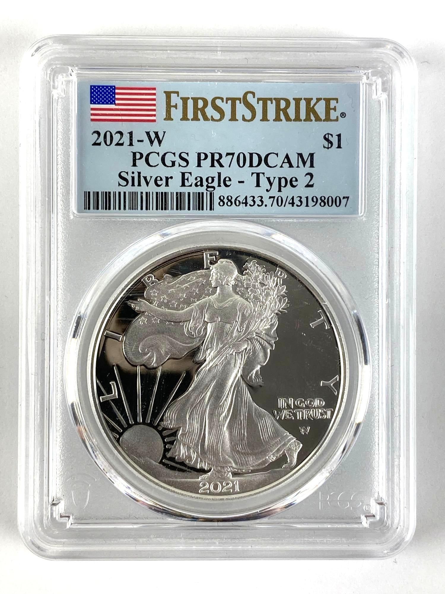 PCGS Graded 2021 W US $1 PROOF American Silver Eagle Dollar PR 70 (1 of 2)